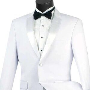 All White Mens Tuxedo - Wedding Suit - Mens 2 Button Slim Fit Notch Tuxedo In Wh